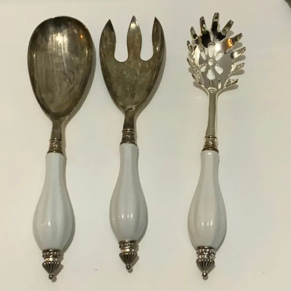 Godinger Art Co. Silver Plated 3 Pc. Hostess Serving Set w/ Porcelain Handle G2